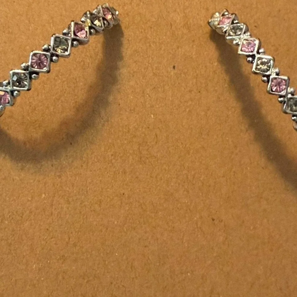 Pink &‎ Silver Rhinestone Hoop Earrings